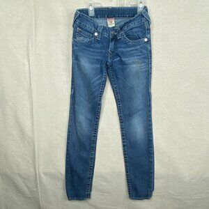 True Religion World Tour Skinny Jeans Women 27 Blue Low Rise Flap Pocket